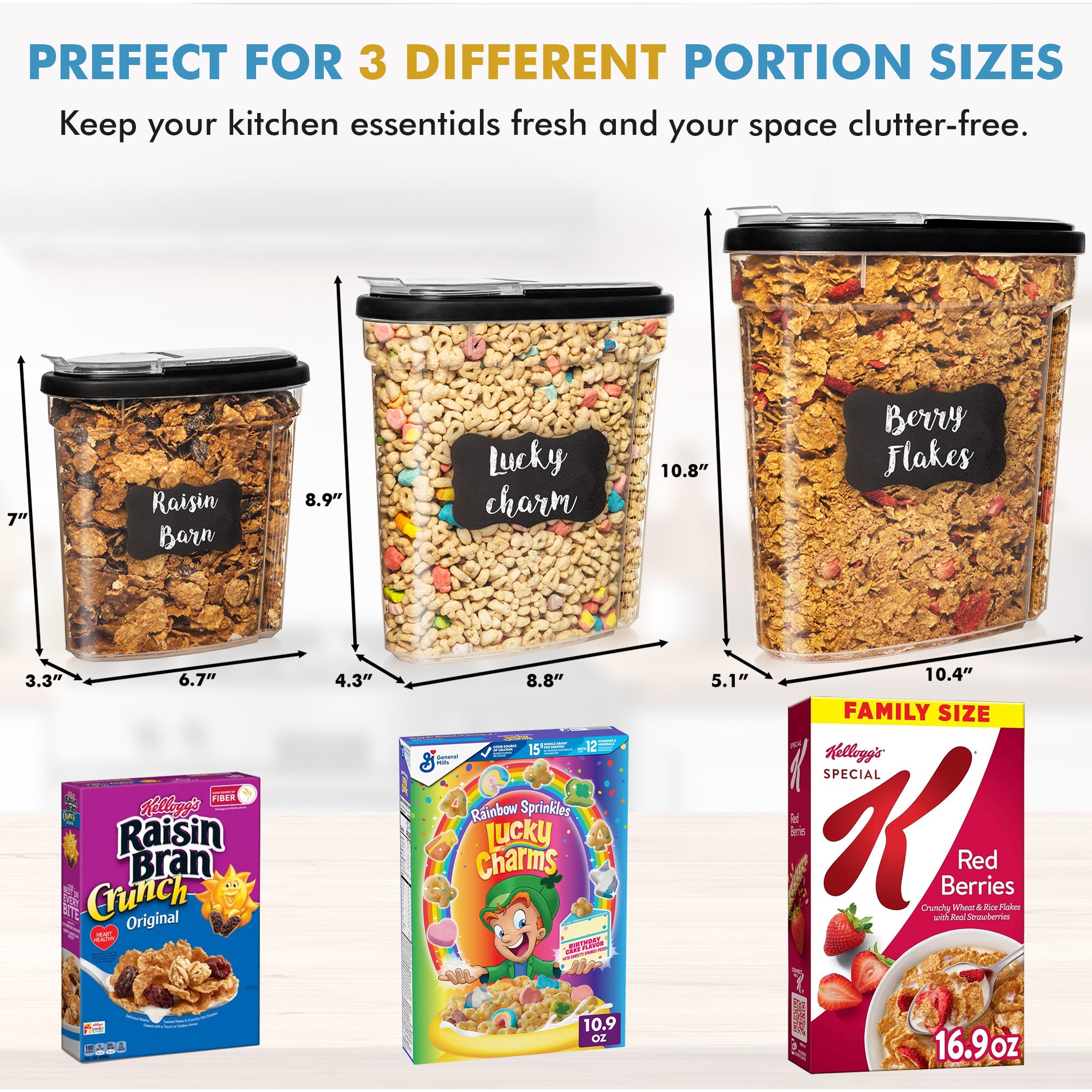 Shazo 3 PC Cereal Container Storage Set (5.2L, 2.8L, 1.2L)
