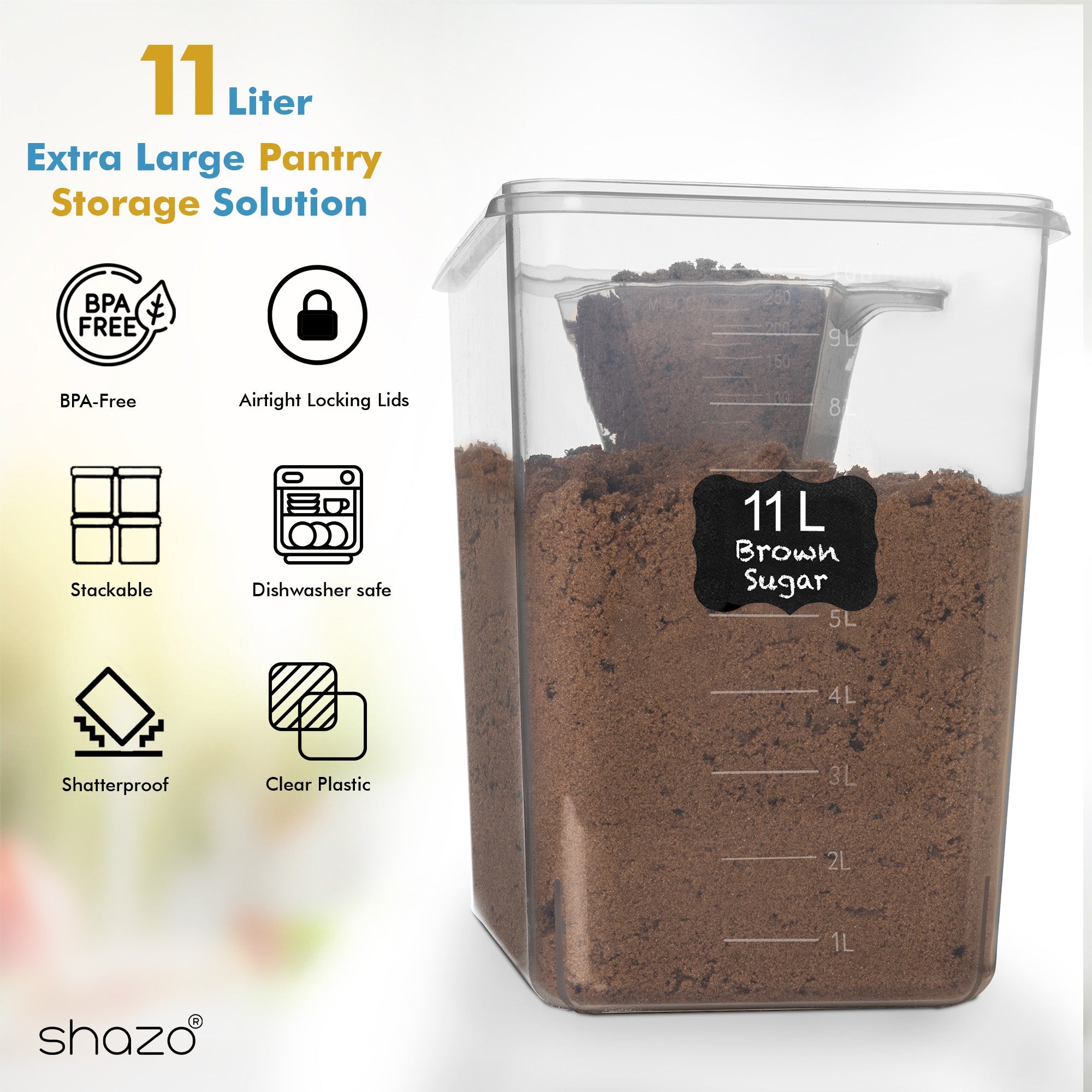 Shazo 2 PC (11L | 372 oz) Flour Sugar Storage Containers with Easy Carry Handle - Food Storage Containers - Shazo Shop