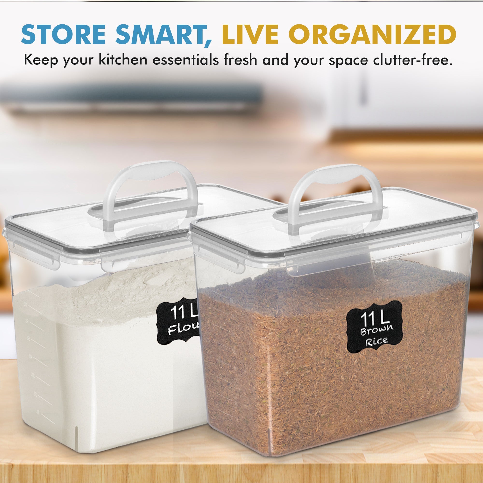 Shazo 2 PC (11L | 372 oz) Flour Sugar Storage Containers with Easy Carry Handle - Food Storage Containers - Shazo Shop