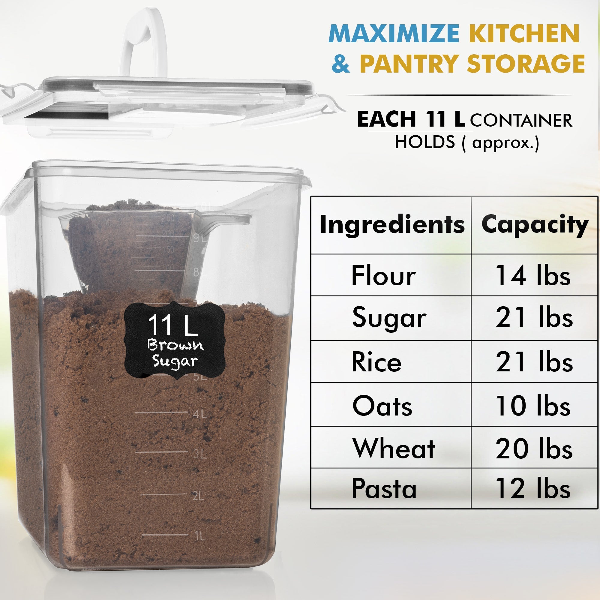 Shazo 2 PC (11L | 372 oz) Flour Sugar Storage Containers with Easy Carry Handle - Food Storage Containers - Shazo Shop