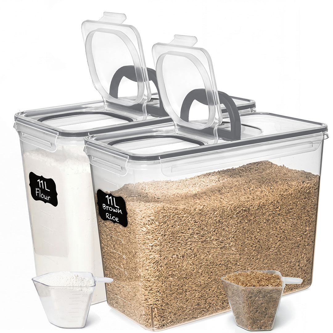Shazo 2 PC (11L | 372 oz) Flour Sugar Storage Containers with Spout Lid & Easy Carry Handle - BPA Free Extra Large Airtight Food Storage Containers with Lids - Rice Canisters Sets for Kitchen & Pantry