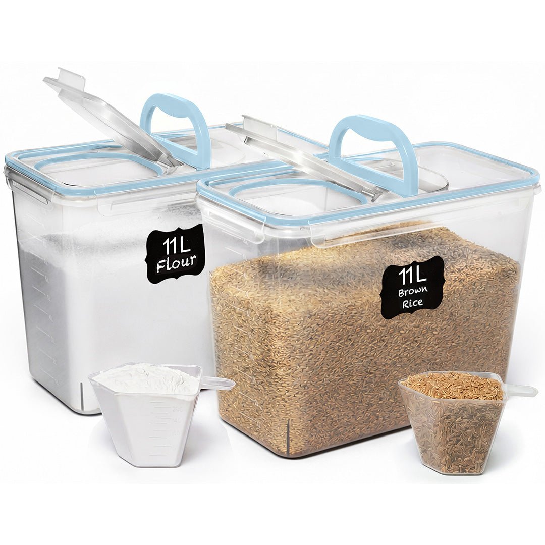 Shazo 2 PC (11L | 372 oz) Flour Sugar Storage Containers with Spout Lid & Easy Carry Handle - BPA Free Extra Large Airtight Food Storage Containers with Lids - Rice Canisters Sets for Kitchen & Pantry - Shazo