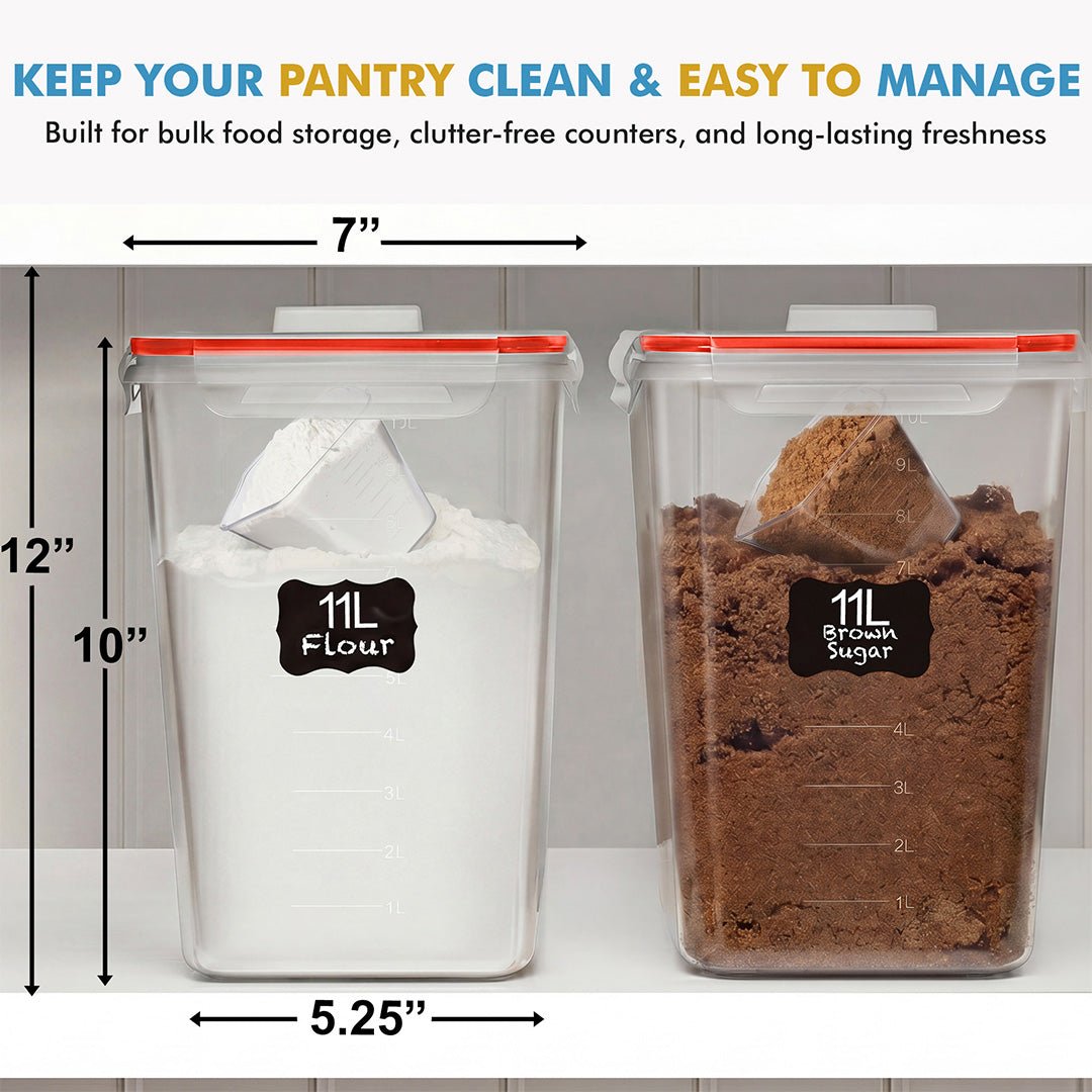 Shazo 2 PC (11L | 372 oz) Flour Sugar Storage Containers with Spout Lid & Easy Carry Handle - BPA Free Extra Large Airtight Food Storage Containers with Lids - Rice Canisters Sets for Kitchen & Pantry - Shazo