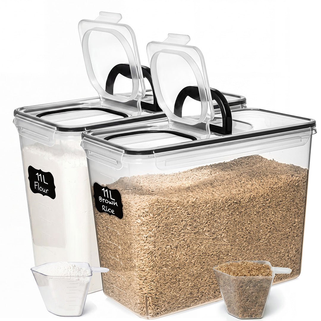 Shazo 2 PC (11L | 372 oz) Flour Sugar Storage Containers with Spout Lid & Easy Carry Handle - BPA Free Extra Large Airtight Food Storage Containers with Lids - Rice Canisters Sets for Kitchen & Pantry - Shazo