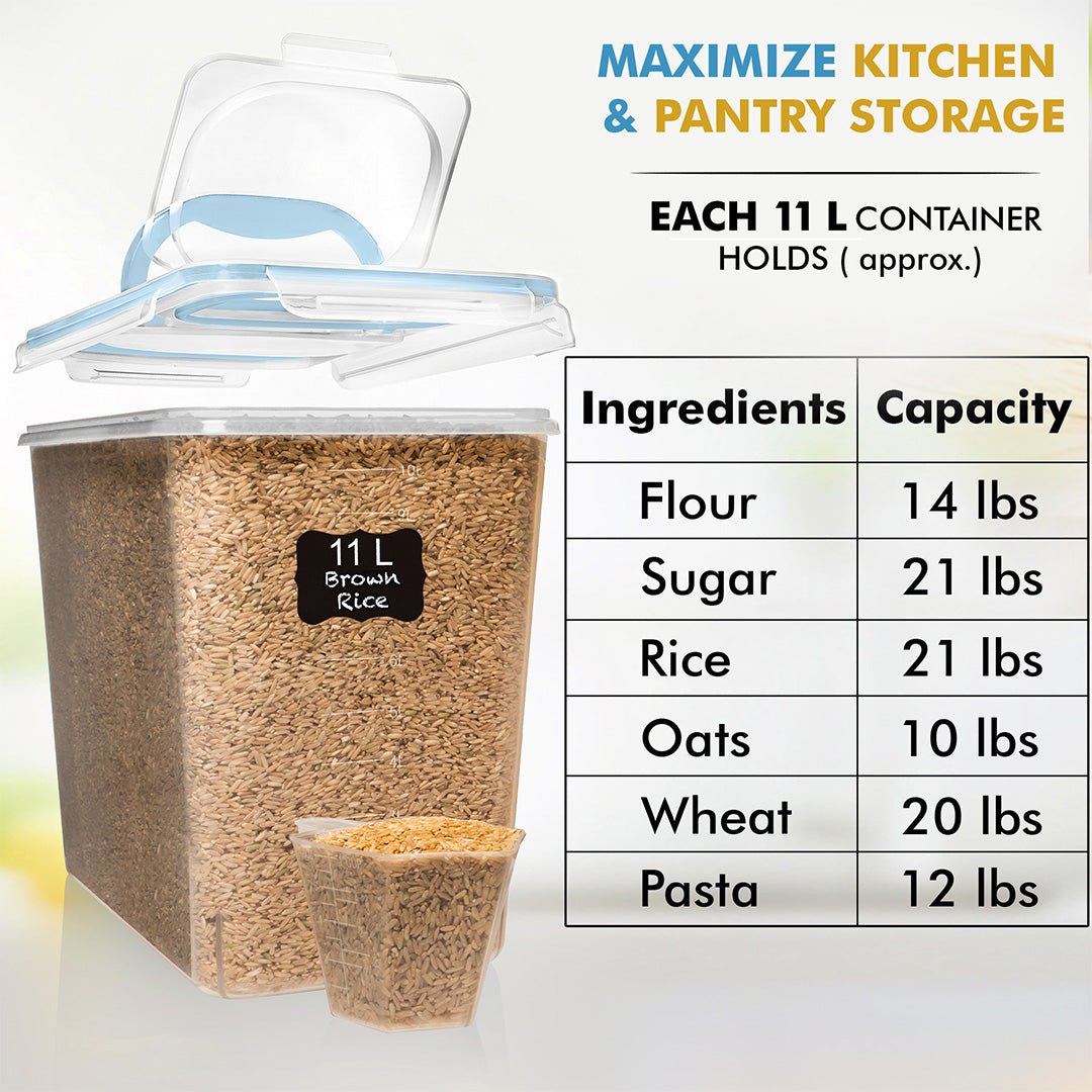 Shazo 2 PC (11L | 372 oz) Flour Sugar Storage Containers with Spout Lid & Easy Carry Handle - BPA Free Extra Large Airtight Food Storage Containers with Lids - Rice Canisters Sets for Kitchen & Pantry - Shazo