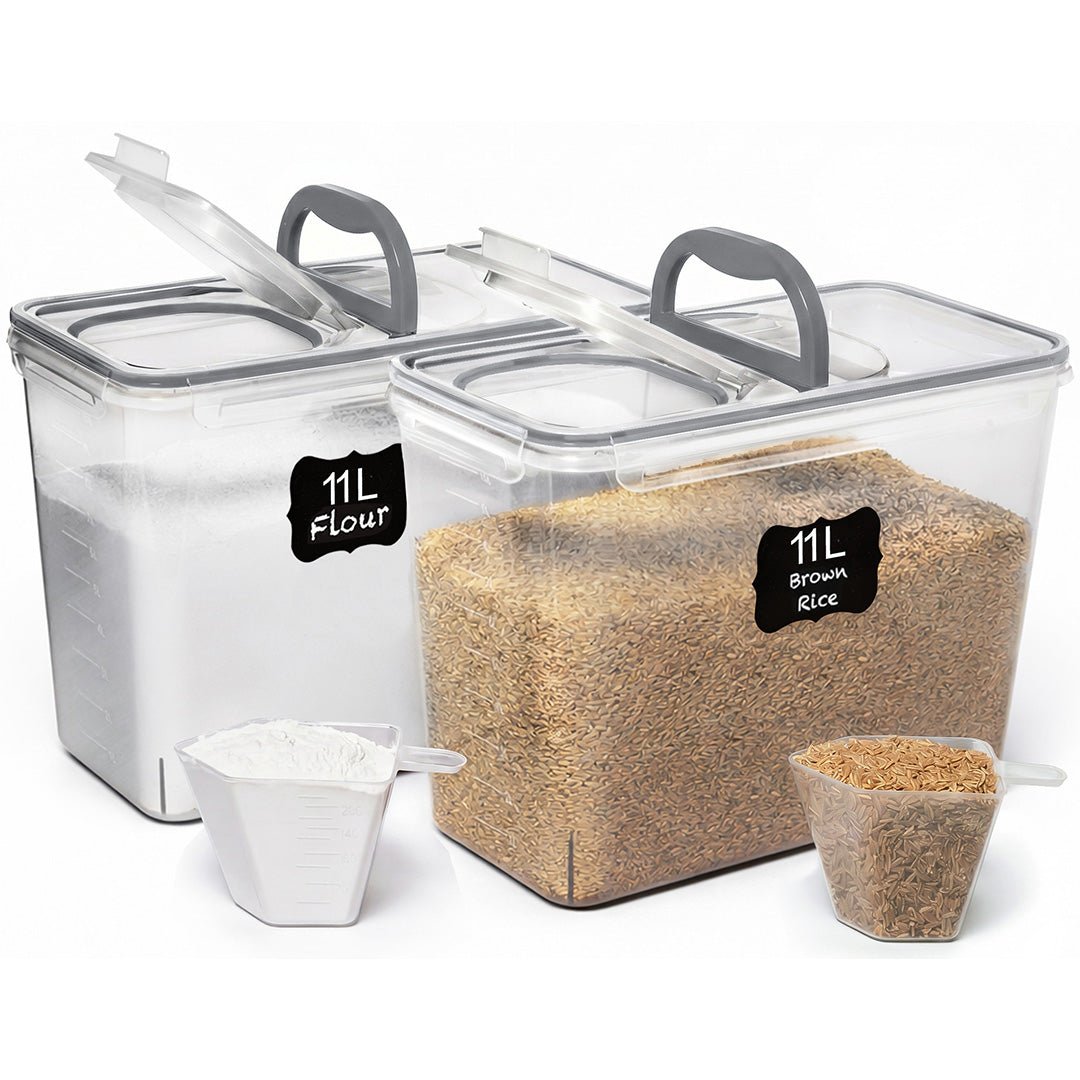 Shazo 2 PC (11L | 372 oz) Flour Sugar Storage Containers with Spout Lid & Easy Carry Handle - BPA Free Extra Large Airtight Food Storage Containers with Lids - Rice Canisters Sets for Kitchen & Pantry - Shazo