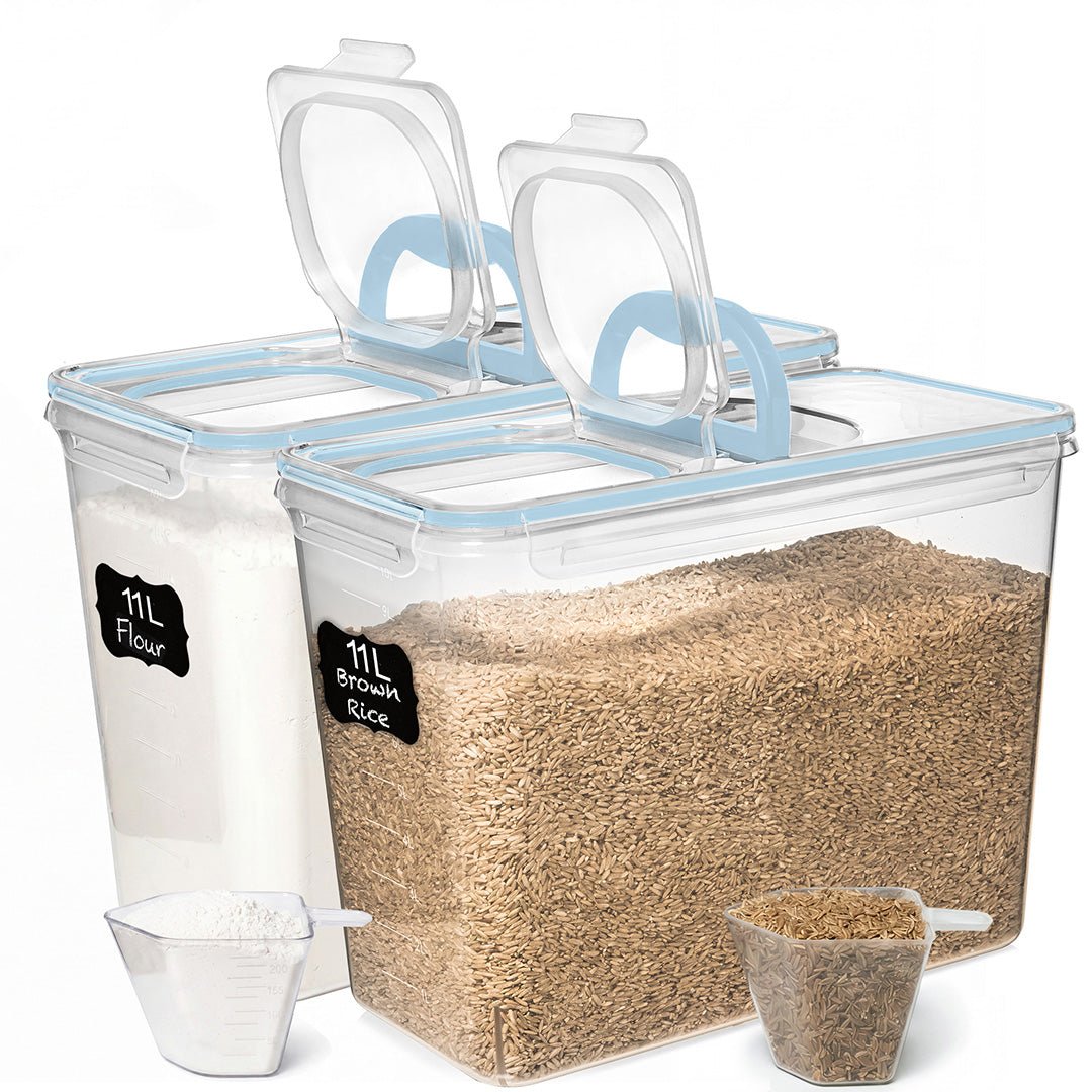 Shazo 2 PC (11L | 372 oz) Flour Sugar Storage Containers with Spout Lid & Easy Carry Handle - BPA Free Extra Large Airtight Food Storage Containers with Lids - Rice Canisters Sets for Kitchen & Pantry - Shazo