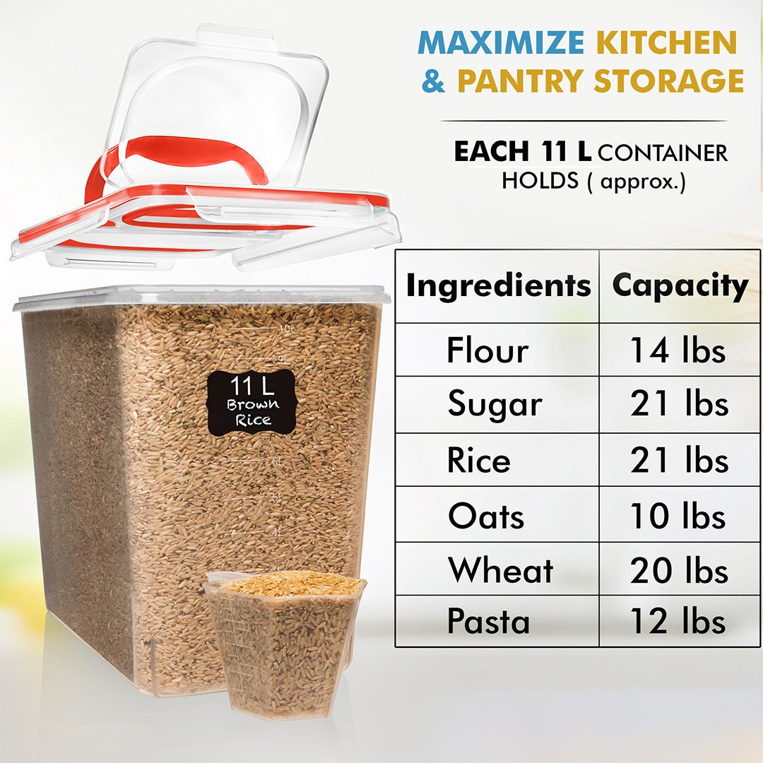 Shazo 2 PC (11L | 372 oz) Flour Sugar Storage Containers with Spout Lid & Easy Carry Handle - BPA Free Extra Large Airtight Food Storage Containers with Lids - Rice Canisters Sets for Kitchen & Pantry - Shazo
