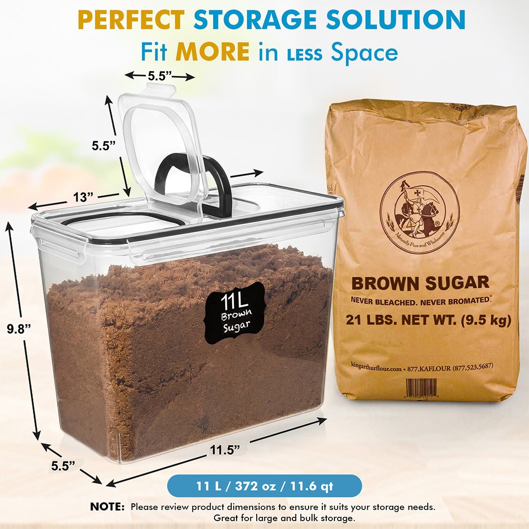 Shazo 2 PC (11L | 372 oz) Flour Sugar Storage Containers with Spout Lid & Easy Carry Handle - BPA Free Extra Large Airtight Food Storage Containers with Lids - Rice Canisters Sets for Kitchen & Pantry - Shazo