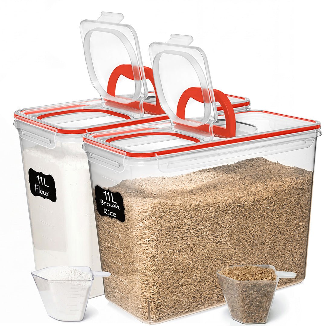 Shazo 2 PC (11L | 372 oz) Flour Sugar Storage Containers with Spout Lid & Easy Carry Handle - BPA Free Extra Large Airtight Food Storage Containers with Lids - Rice Canisters Sets for Kitchen & Pantry - Shazo