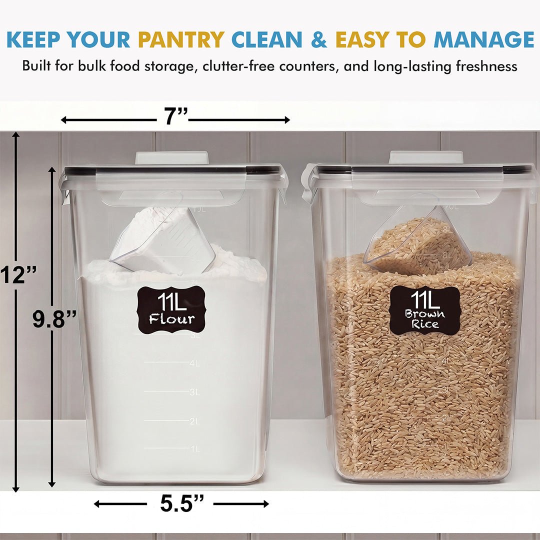 Shazo 2 PC (11L | 372 oz) Flour Sugar Storage Containers with Spout Lid & Easy Carry Handle - BPA Free Extra Large Airtight Food Storage Containers with Lids - Rice Canisters Sets for Kitchen & Pantry - Shazo