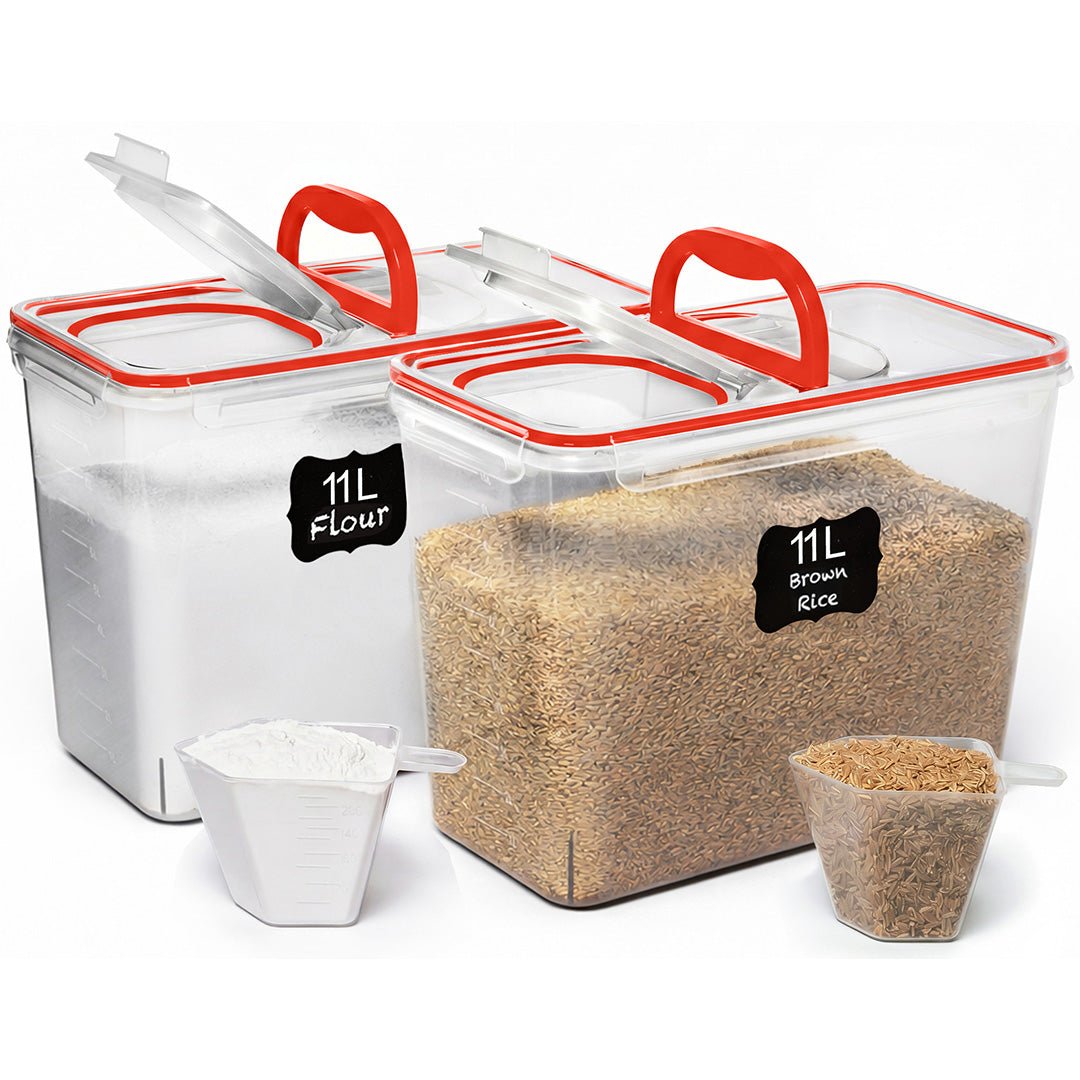 Shazo 2 PC (11L | 372 oz) Flour Sugar Storage Containers with Spout Lid & Easy Carry Handle - BPA Free Extra Large Airtight Food Storage Containers with Lids - Rice Canisters Sets for Kitchen & Pantry - Shazo
