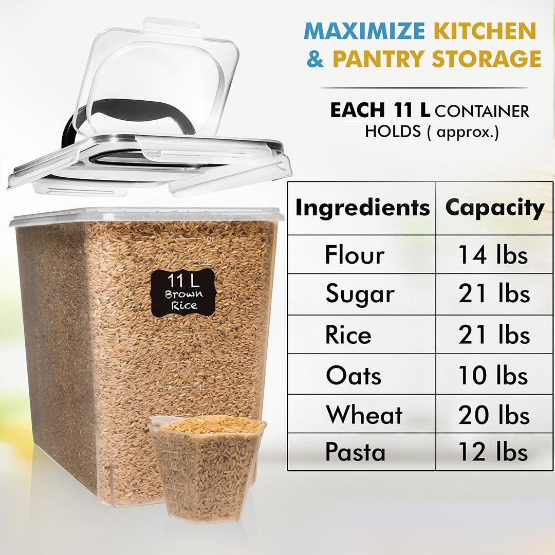 Shazo 2 PC (11L | 372 oz) Flour Sugar Storage Containers with Spout Lid & Easy Carry Handle - BPA Free Extra Large Airtight Food Storage Containers with Lids - Rice Canisters Sets for Kitchen & Pantry - Shazo