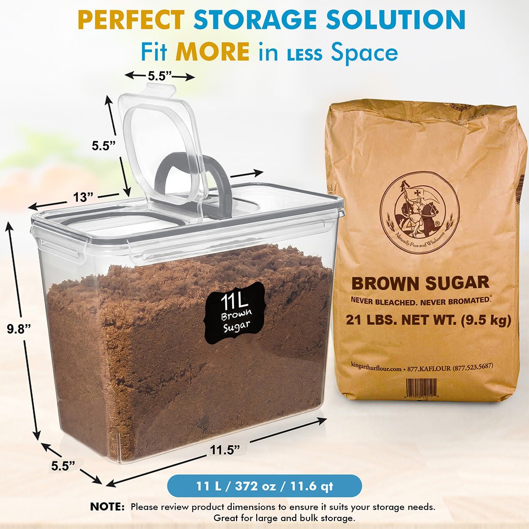 Shazo 2 PC (11L | 372 oz) Flour Sugar Storage Containers with Spout Lid & Easy Carry Handle - BPA Free Extra Large Airtight Food Storage Containers with Lids - Rice Canisters Sets for Kitchen & Pantry - Shazo