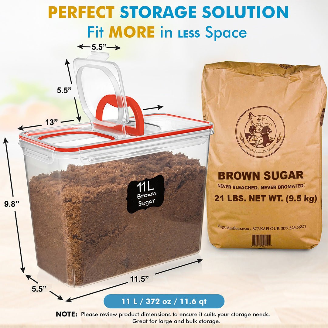Shazo 2 PC (11L | 372 oz) Flour Sugar Storage Containers with Spout Lid & Easy Carry Handle - BPA Free Extra Large Airtight Food Storage Containers with Lids - Rice Canisters Sets for Kitchen & Pantry - Shazo