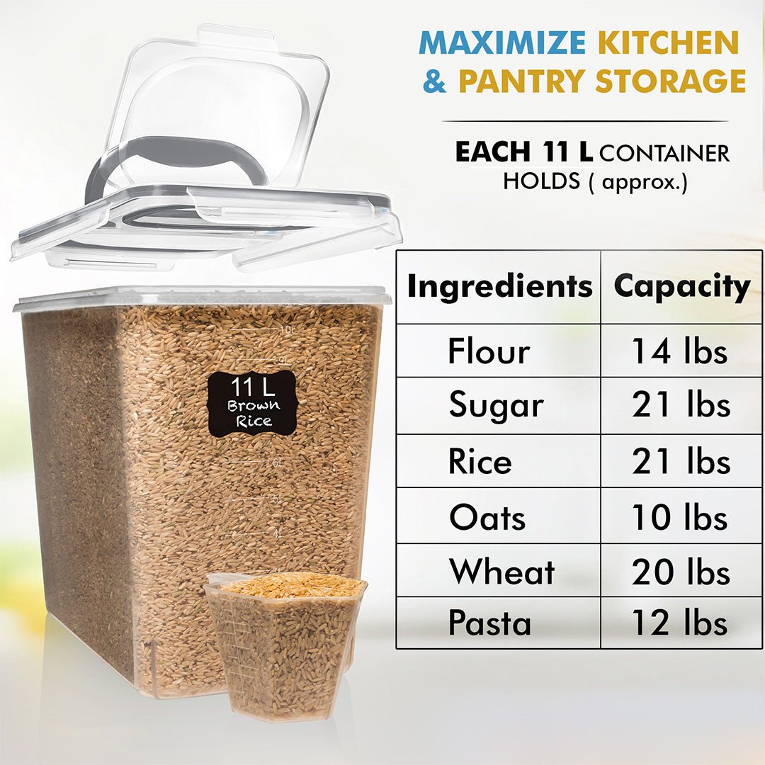 Shazo 2 PC (11L | 372 oz) Flour Sugar Storage Containers with Spout Lid & Easy Carry Handle - BPA Free Extra Large Airtight Food Storage Containers with Lids - Rice Canisters Sets for Kitchen & Pantry - Shazo