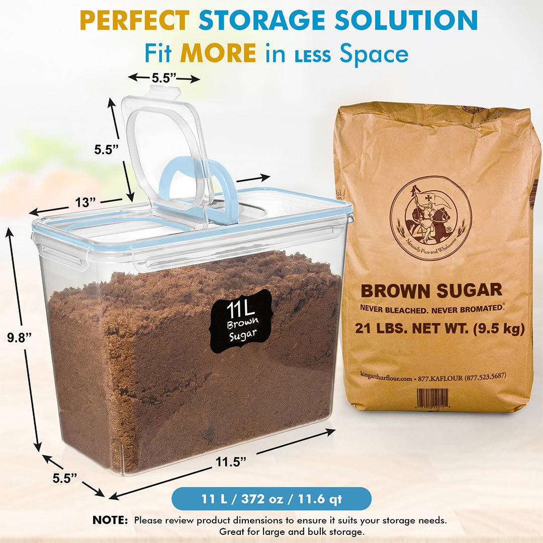 Shazo 2 PC (11L | 372 oz) Flour Sugar Storage Containers with Spout Lid & Easy Carry Handle - BPA Free Extra Large Airtight Food Storage Containers with Lids - Rice Canisters Sets for Kitchen & Pantry - Shazo