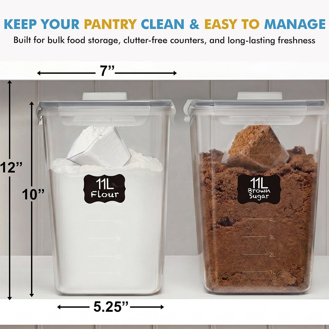 Shazo 2 PC (11L | 372 oz) Flour Sugar Storage Containers with Spout Lid & Easy Carry Handle - BPA Free Extra Large Airtight Food Storage Containers with Lids - Rice Canisters Sets for Kitchen & Pantry - Shazo