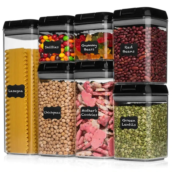  Shazo Airtight Food Storage Container Set 9 Pc Durable Clear  Plastic BPA Free Canisters with Lids - Kitchen Cabinet Pantry Containers  for Spices, Herbs, Coffee, Tea - Spoons, Labels & Marker