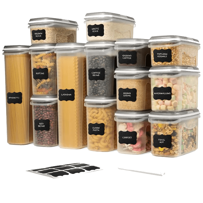 Large Set of 14 PC Food Storage Containers with Dual Purpose Gray Lids - Shazo Shop