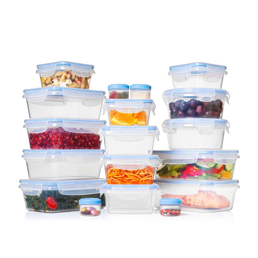 Shazo Airtight Container Set for Food Storage - 8 Piece Set + FREE 18  Chalkboard Labels - Strong Heavy Duty Plastic - BPA Free - Modular Design  Storage - Clear Plastic w/Visual Window Easy Lock Lids 